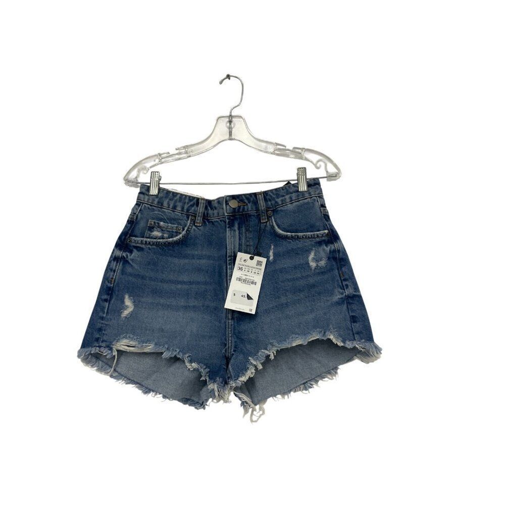 Zara Womens The Cut Off Shorts EU 36 US 4 Medium Wash Blue Denim 6840/250 NWT